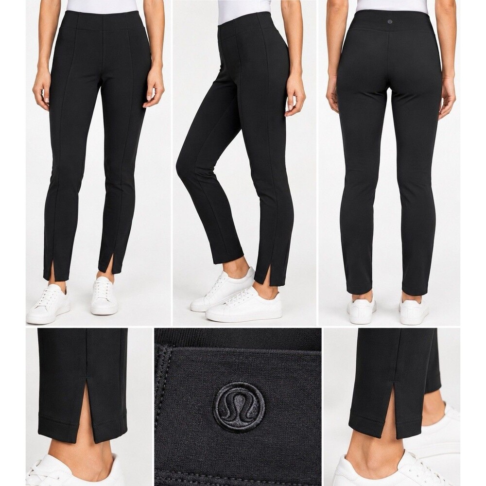 Lululemon Black High Rise Slim Pants Front Seam Ankle Slit Women’s Size Small